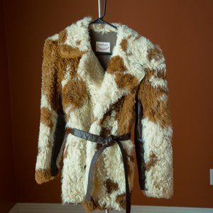 Mongolian curly lamb coat with Leather Trim, Small